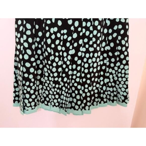 Carlisle Womens 100% Silk Pleated 90s Skirt Sz 6 Black Teal Polka Dot Preppy - Picture 4 of 10